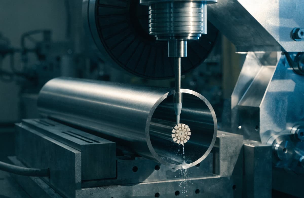 Máquina honeadora rectificando el interior de un tubo de acero